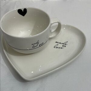 Heart-Shaped White Mug and Saucer Set